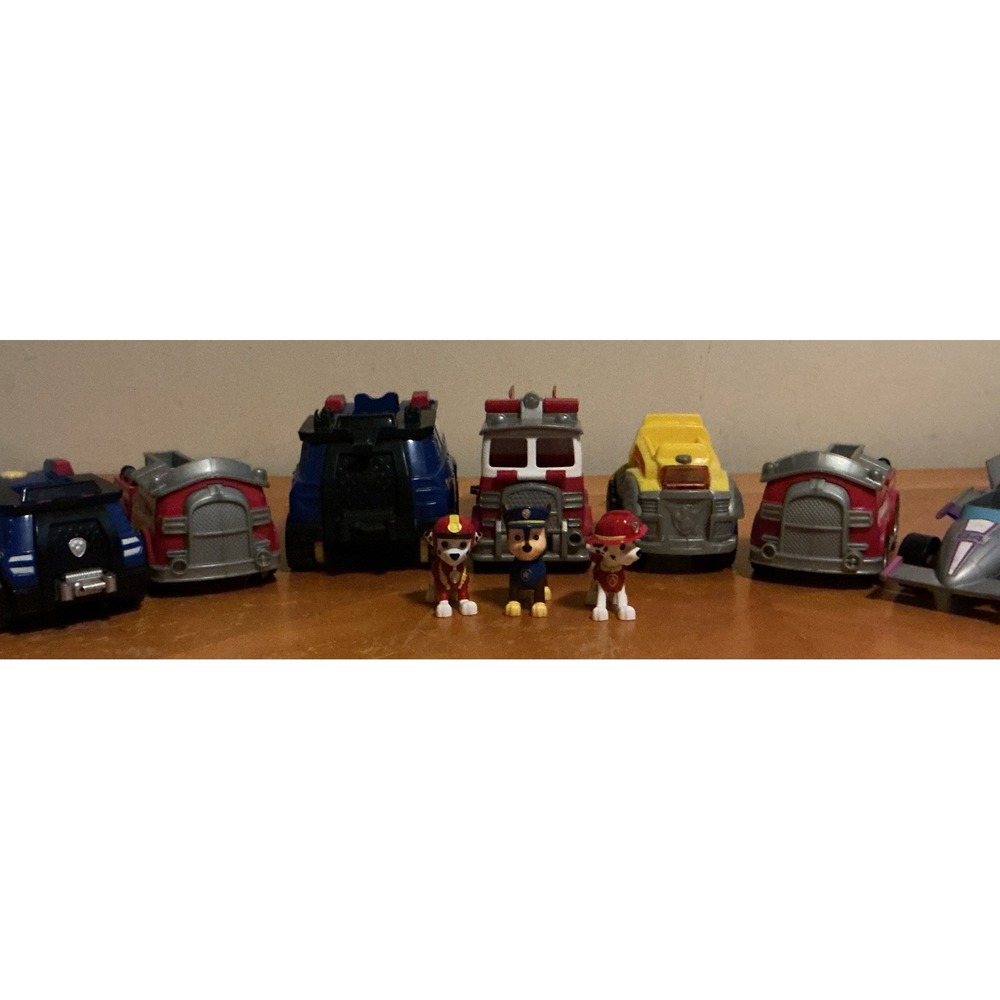 Lot Of PAW Patrol Vehicles With 3 Figures, Fire Trucks, Police And Construction